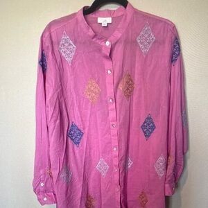 J. Jill Pink Button Down Shirt with Diamond Patterns